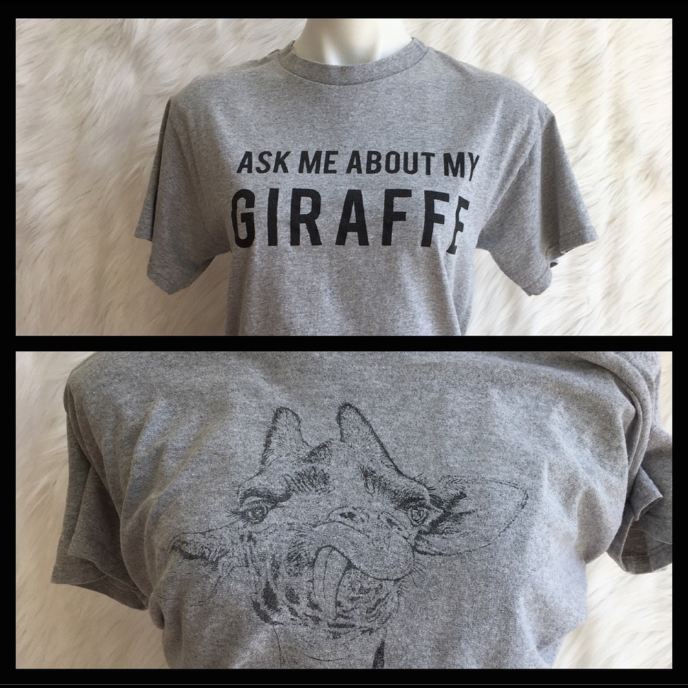 2/$10 Ask Me About My Giraffe Grey T-shirt